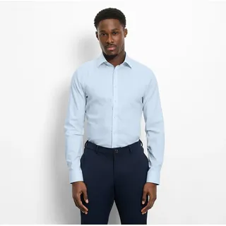 Langarmhemd OLYMP "No 6 six", Herren, Gr. 39, N-Gr, bleu, Web, Obermaterial: 97% Baumwolle, 3% Elastolefin, unifarben, sehr schmal normal, 2-Knopf-Manschette, Hemden Langarmhemd, super slim, Kentkragen, Businesshemd