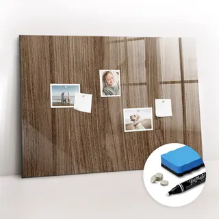 Magnetische Wandnotiztafel - Weißer Marker + Schwamm + Magnete 100 x 70 cm - Dunkles Holz