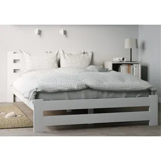 home collective Holzbett 90x200 cm mit Lattenrost Modern Bett Bed Kiefer Massiv Bettgestell Massivholzbett Klassisch | Boho Landhaus Kopfteil hoch weiß