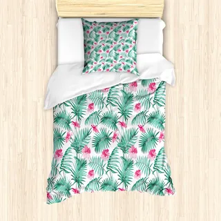 ABAKUHAUS Aquarell Mantele, Tropic Ferns Blumen, Milbensicher Allergiker geeignet mit Kissenbezügen, 135 cm x 200 cm - 80 x 80 cm, Seafoam Rosa - Rosa