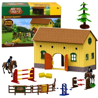 Bauernhof-Set: Pferdestall, Sprunghindernisse, Figuren & Zubehör (69 Teile)