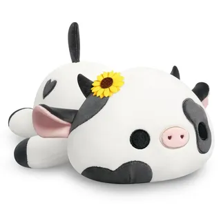 Plüschtier Kuh Kuscheltier Stofftier Kawaii Milchkuh Plüsch Kissen Spielzeug Wurfkissen Schwarz 30cm
