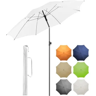 FARE Sonnenschirm Gr. L - 200 cm Durchmesser - UV-Schutz 50+ für Balkon Garten Terrasse Sommer - Titan-Finish Knickvorrichtung Drehfeststeller inkl. Tragetasche (weiß)