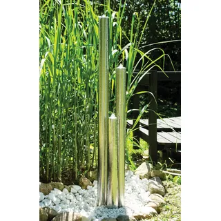 Köhko Springbrunnen 22007N aus gebürstetem Edelstahl mit LED-Beleuchtung und DREI Säulen mit unterschiedlichen Höhen 116cm