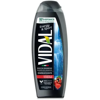 Vidal - Energy & Sport Duschschaum, energetisierende Formel, mit Ginseng und Guarana-Extrakten, Dermatologisch getestet, 250 ml