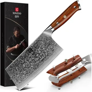 XINZUO Hackmesser Damaststahl 18cm Chinesisches Kochmesser mit Rosewood Griff