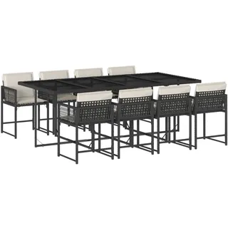vidaXL 9-tlg. Garten-Essgruppe mit Kissen Schwarz Poly Rattan - Schwarz