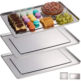 Relaxdays Servierplatte, 3er Set, Edelstahl, spülmaschinenfest, Wurst, Käse, Party, Schlemmerplatte, 48 x 33 cm, silber