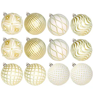 Lanpn 12 STK 10cm Große Weihnachtskugeln für Draußen, Grosse Weihnachtsbaum Kugeln Aussen, XXL Christbaumkugeln Outdoor, Riesen Tannenbaum Kugel Weihnachts-DEK Christbaum-Schmuck, Weißgold