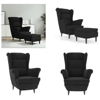 vidaXL Ohrensessel mit Hocker Schwarz Samt - Sessel Mit Hocker - Ohrensessel Mit Hocker - Sessel - Relaxsessel - Schwarz