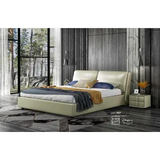 Lederbett Betten Doppel ehe Modernes Gestell Luxus Schlafzimmer Hotel 180x200 - Beige