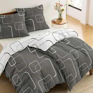 Dreamzie - 2 Bettwäsche Set 135x200 cm Muster Karos Grau mit 2 Kissenbezügen 80x80 cm - Bettwäsche 135x200 Einzelbett aus 100% Mikrofaser - Zertifiziert ohne Chemikalien (Oeko TEX)