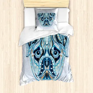 ABAKUHAUS Mops Mantele, Muster-Hunde, Milbensicher Allergiker geeignet mit Kissenbezügen, 135 cm x 200 cm - 80 x 80 cm, Blau Hellblau - Blau