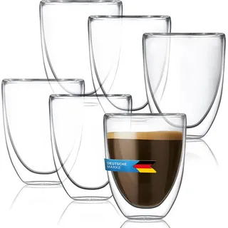 6er Set Doppelwandiges Espressoglas 80ml - Thermo-Gläser für Espresso & Kaffeespezialitäten - Hitzebeständig, Spülmaschinenfest & Isoliert - Transparent