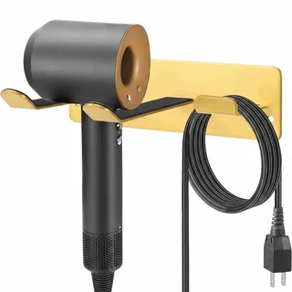 YOUGRIDDA Fönhalter ohne Bohren - Edelstahl 304 (Golden) - Wandhalterung für Haartrockner mit Kabelhalter - Robuster Haartrocknerständer für Bad & Friseursalon