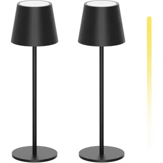 K-Bright 2 Stück LED Dimmbare Akku Tischlampe Kabellose, Wiederaufladbar 3000K/4000K/6000K Drei Farbtemperaturen Tischleuchte mit USB-C, IP54 Wasserdichte, Schwarz