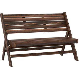 Outsunny Gartenbank, 2-Sitzer Sitzbank, Holzbank mit Rückenlehne, für Garten, Balkon, Verkohlt , Dunkelbraun , 63x83x122 cm , Gartenmöbel, Gartenbänke