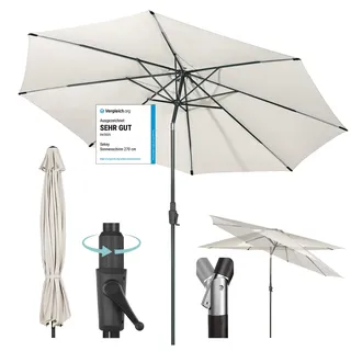 Sekey 350cm Sonnenschirm mit Kurbel und Auto Kippen,Marktschirm für Terrasse,Balkon & Garten,Windfest Stabil UPF 50+,Graubeige,Rund