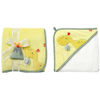 Fehn Kuscheldecke Dino - Kuschelige Schmusedecke als Babydecke & Badetuch Baby Dino - Badehandtuch Kinder Poncho aus Frottee