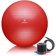 BODYMATE Gymnastikball Sitzball Trainingsball mit GRATIS E-Book inkl. Luft-Pumpe, Ball für Fitness, Yoga, Gymnastik, Core Training, für starken Rücken als Büro-Stuhl Pepper-RED 75cm