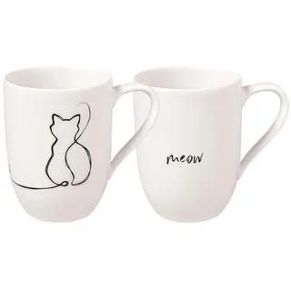 Villeroy & Boch – Statement Tassen Set "Katze" 2 teilig Weiß, Schwarz, Spülmaschinenfest, Mikrowellensicher, Katzentassen, Kaffeebecher, Katzenbecher, Tasse, Kaffeetasse, Becher, Premium Porzellan