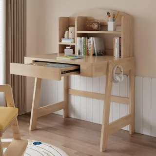 FAVSH Kinder Schreibtisch, Kinderschreibtisch Höhenverstellbar mit Schublade, Höhenverstellbarer Computertisch mit Haken, für Kinder ab 6 Jahren, Hausaufgaben, Lernen, Spielen, Kinderzimmer (Natur)