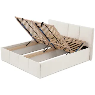 Halmon Schlafkomfort Betten Polsterbett Dalas Beige 180 x 200 x 40 cm Bettkasten Mit hochwertiger Matratze H2 (bis 100 kg) und Lattenrost , Holz , Höhe ca. 21 cm , 180x200 cm , Schlafzimmer, Betten, Polsterbetten