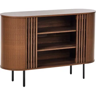 BELIANI Sideboard Dunkelbraun Spanplatte Metallbeine Retro-Stil Wohnzimmer Möbel Aufbewahrung - Braun, Schwarz
