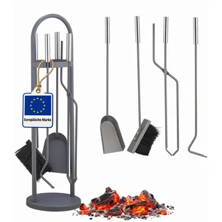 Relaxdays Kaminbesteck 5-teilig Metall 20 x 68,5 x 20 cm grau