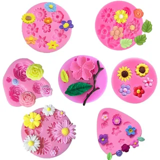 Vpqnee Set mit 7 Silikonformen in Blumenform für Fondant, Mini-Blumen, zur Dekoration von Kuchen, Cupcakes, Cake Pops, Polymer Clay, Bastelprojekte, geschmolzene Süßigkeiten