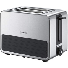 Bosch Kompakt Toaster TAT7S25, integrierter Edelstahl-Brötchenaufsatz, mit Abschaltautomatik, mit Auftaufunktion, ideal für 2 Scheiben Toast, breit, Liftfunktion, 1050 W, Schwarz/Grau