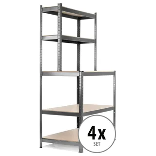 Stagecaptain WBR-175 SR Werkbankregal mit Holzböden Silber 4x Set