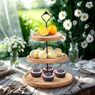 3 Etagen Rund Etagere aus Holz Mit Metallgriff, Cupcake Ständer, Kuchenständer Halter Turm Kuchenplatte für Hochzeit, Heimdekoration,Tischdeko, Desser (3 Layers, Brown)