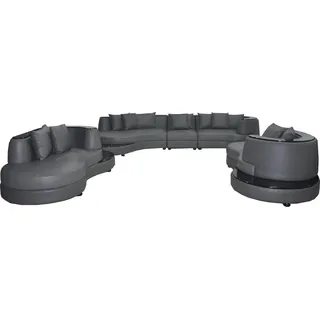 Luxus Wohn Eck Leder Garnitur Landschaft Polster Ecke XXL Big Sofa U Form + USB - Grau