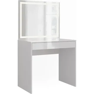 Vicco Schminktisch Sherry, 81.4 cm mit LED-Spiegel, Weiß/Weiß Hochglanz