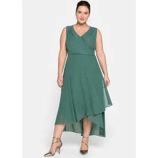 Abendkleid SHEEGO "Abendkleid", Damen, Gr. 56, Normalgrößen, grün (opalgrün), Chiffon, 100% Polyester, unifarben, lang, V-Ausschnitt, Kleider Abendkleid