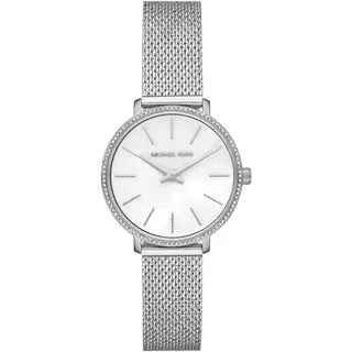 Michael Kors Damen Quartz Armbanduhr, 32.00mm Gehäusegröße mit weiß analog Zifferblatt und Silber Mesh Bracelet Armband MK4618