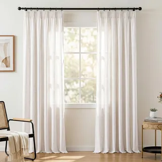 Elfenbeinweiß Vorhänge mit kräuselband Leinen-Vorhänge 280 cm Lang für Raumteiler Balkontür Wohnzimmer Modern Landhaus Schrank Schlafzimmer Halbtransparent Lichtdurchlässig Gardine Boho Deko 2er set