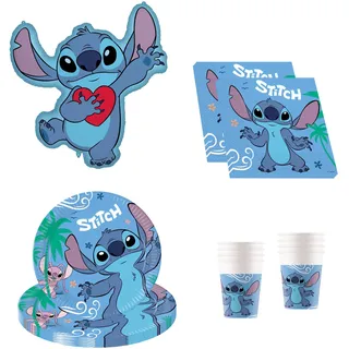 Procos Disney Stitch Geburtstagsdeko 37-teilig Party-Geschirr Blau