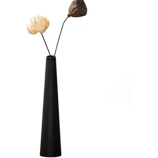 Kleine Keramik-Vase, Hohe Konische Blumenvase für Einzelstiel, Schwarze Heimdekoration für Hochzeit und Büro