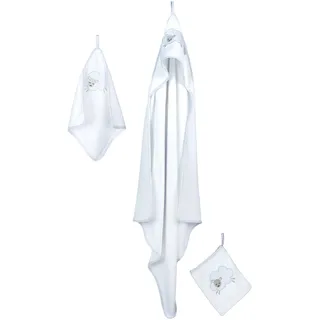 roba Handtuch Set 'Kleine Wolke' für Babys - 3 teiliges Kapuzenhandtuch für Kinder - Handtuch + Waschlappen - Frotee Baumwolle - Wolken Motiv - Weiß / Blau