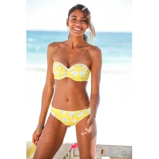 Bikini-Hose SUNSEEKER "Ditsy", Damen, Gr. 44, N-Gr, gelb (gelb, bedruckt), Microfaser, Polyamid, geblümt, Badehosen Bikini-Hose, mit Häkelkante, Topseller