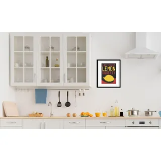 Bild QUEENCE "Easy Peasy", bunt (farbe rahmen: schwarz, farbe bild(er): orange, grün, gelb), B:40cm H:50cm, Acrylglas, Holz, Papier, Bilder, Bild, HD Premium Poster-Druck inkl. Holzrahmen