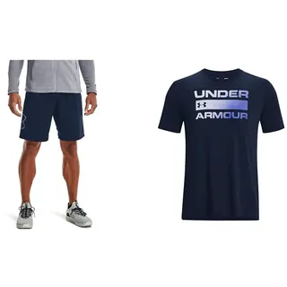 Under Armour Herren Tech Graphic Short, atmungsaktive Sweatshorts für Männer, komfortable Kurze Hose mit Loser Passform & Herren Trainingsshirt UA Team Issue Wordmark Kurzarm, Blau, L