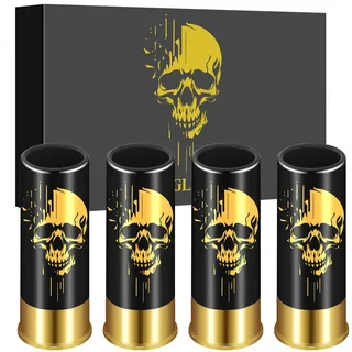 Totenkopf-Schnapsgläser aus Kunststoff, Großpackung mit Geschenkbox, für Männer und Frauen, Gothic-Fans, Hochzeit, Party, Geburtstag, 12 GA, Kleine Kugelschnapsbecher für Whiskey, Tequila, Schwarz