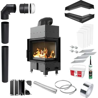 Kamin KRATKI FLOKI S Rechts 8kW Ø160 Schwarz Eckig Set mit Schließung - Schwarz