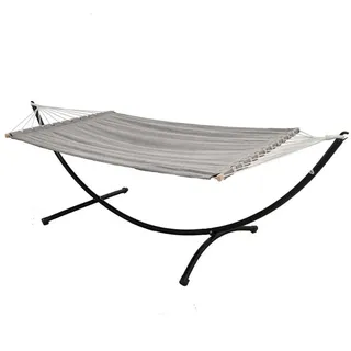 Amanka Doppel-Hängematte mit Gestell bis 120kg, 200/120cm, Grau , Metall , Rechteckig , 100x90x300 cm , Gartenmöbel, Gartenschaukeln, Hängematten