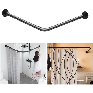 Sikaiqi Dehnbare 304 Edelstahl L-Form Duschvorhangstange, verstellbar (Schwarz, 60-92 cm x 60-92 cm), 90° gebogen, bohrfreie Installation, rostfrei & stabil, kein Durchhängen – Ideal für Bad