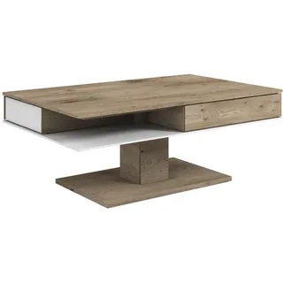 Voglauer Couchtisch , Weiß, Eichefarben , Holz, Glas , Altholz, Eiche , massiv , 2 Schublade(n) Schubladen , rechteckig , eckig, Bodenplatte , 75x46x120 cm , Goldenes M, Made in Austria , Stauraum, offenes Fach , Holzmöbel, Holztische, Wohnzimmertische Holz, Couchtische Holz
