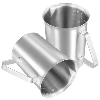 CHUIFAI 2 Stück 500 ml Messbecher Edelstahl, Messbecher Metall mit Griff und Ausgießlippe, Milchkanne Metallkrug mit oz und ML Markierung, Edelstahl Milchkännchen perfekt für Milchaufschäumer